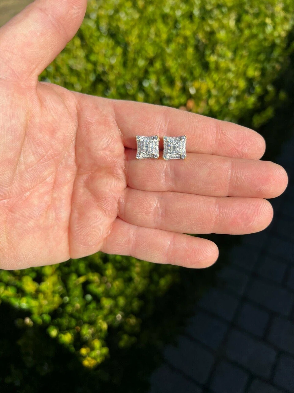 MOISSANITE 14k Gold Vermeil Real HipHop Mens Earrings Large Square Kite Baguette 12 MOISSANITE 14k Gold Vermeil Real HipHop Mens Earrings Large Square Kite Baguette - Image 10