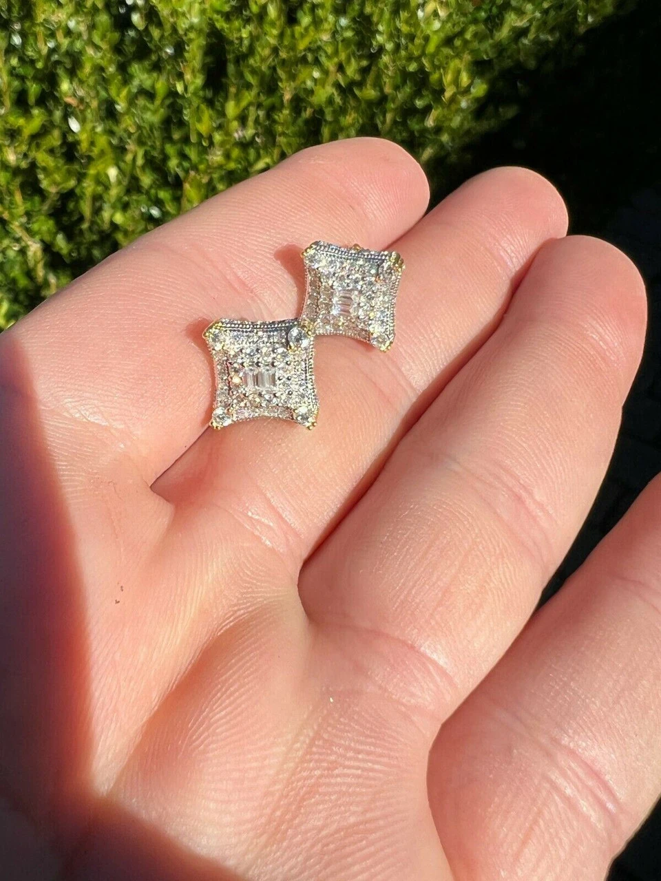 MOISSANITE 14k Gold Vermeil Real HipHop Mens Earrings Large Square Kite Baguette 14 MOISSANITE 14k Gold Vermeil Real HipHop Mens Earrings Large Square Kite Baguette - Image 12