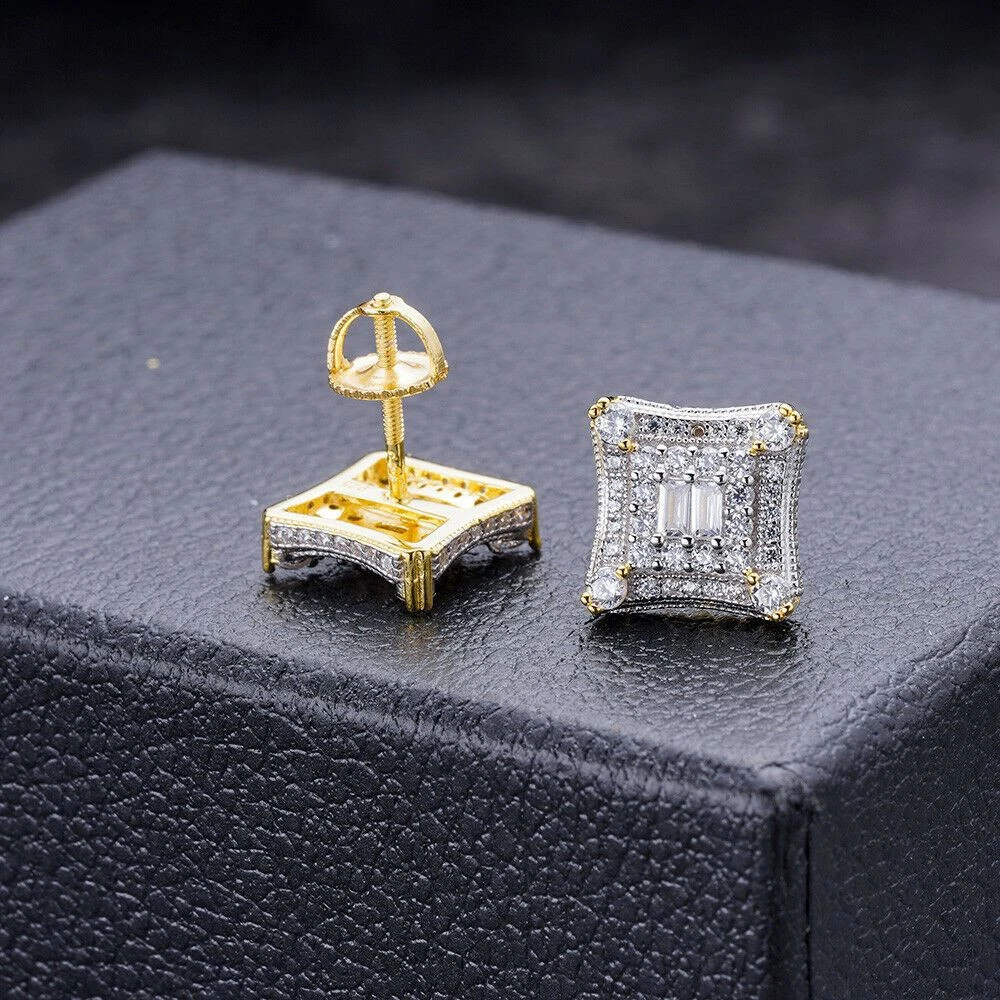 MOISSANITE 14k Gold Vermeil Real HipHop Mens Earrings Large Square Kite Baguette 6 MOISSANITE 14k Gold Vermeil Real HipHop Mens Earrings Large Square Kite Baguette - Image 4