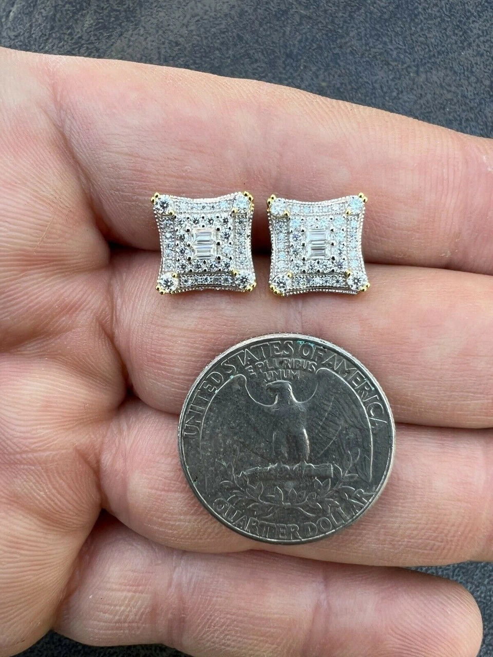 MOISSANITE 14k Gold Vermeil Real HipHop Mens Earrings Large Square Kite Baguette 9 MOISSANITE 14k Gold Vermeil Real HipHop Mens Earrings Large Square Kite Baguette - Image 7