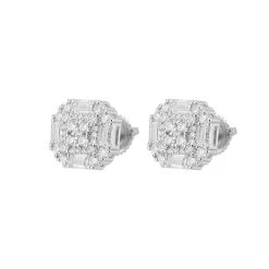 Moissanite 3D Iced 925 Silver Screwback Earrings 10mm Baguette Iced Mens Studs -Harlem Bling Shop harlembling moissanite 3d iced 925 silver screwback earrings 10mm baguette iced mens studs 06177.1683751936