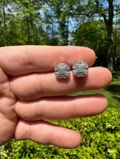 Moissanite 3D Iced 925 Silver Screwback Earrings 10mm Baguette Iced Mens Studs -Harlem Bling Shop harlembling moissanite 3d iced 925 silver screwback earrings 10mm baguette iced mens studs 93599.1683752070
