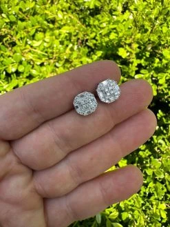 Moissanite 3D Iced 925 Silver Screwback Earrings 10mm Baguette Iced Mens Studs -Harlem Bling Shop harlembling moissanite 3d iced 925 silver screwback earrings 10mm baguette iced mens studs 96405.1683752305