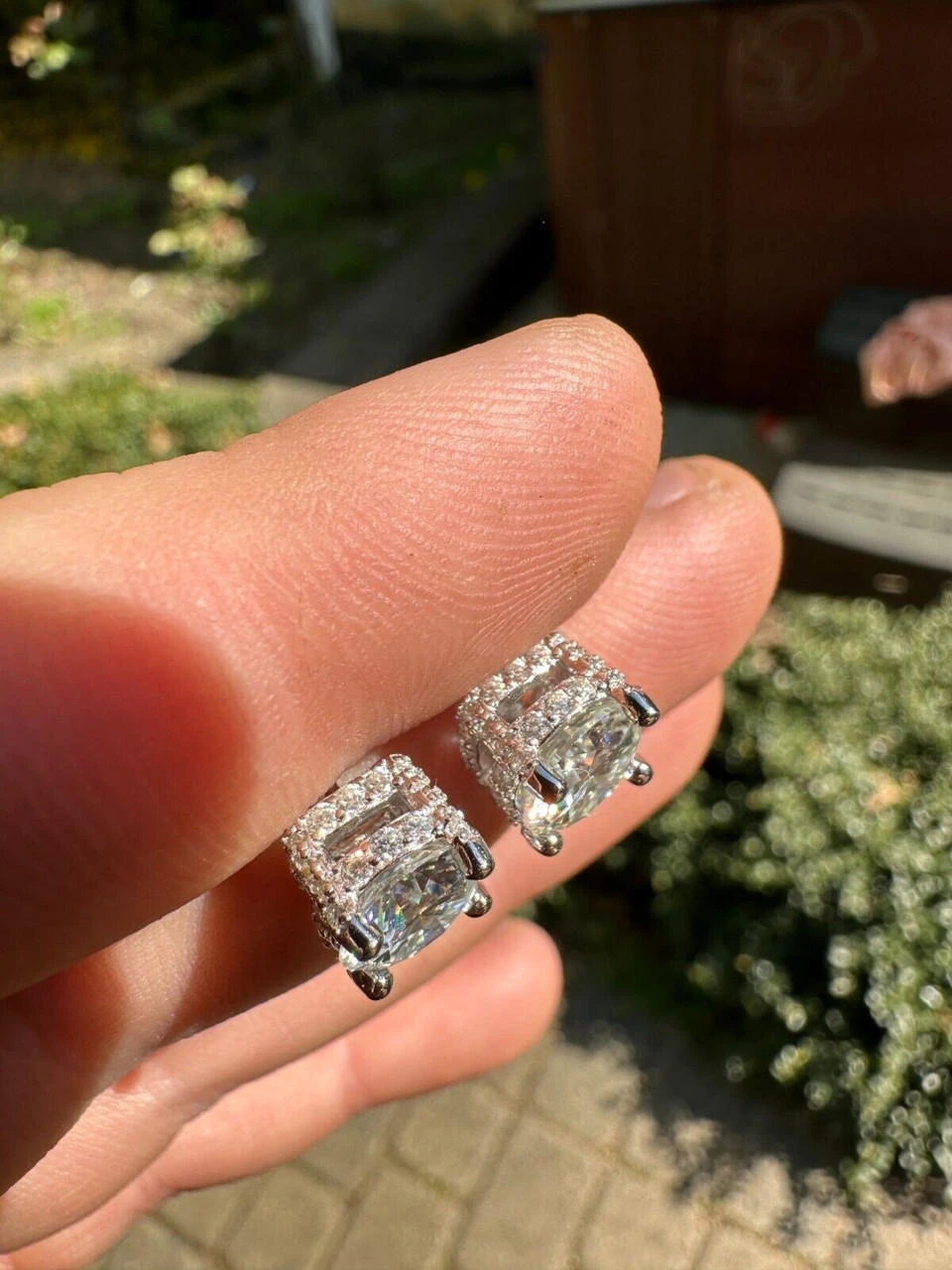 Moissanite 3D Iced Prong Solitaire Screwback Large Stud Earrings 925 Silver 8mm 16 Moissanite 3D Iced Prong Solitaire Screwback Large Stud Earrings 925 Silver 8mm - Image 14