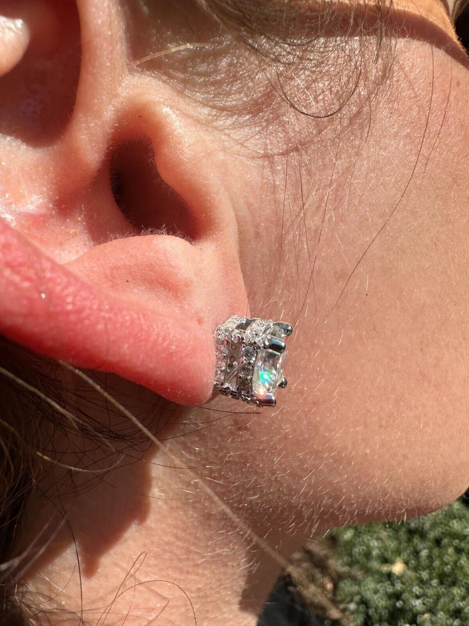 Moissanite 3D Iced Prong Solitaire Screwback Large Stud Earrings 925 Silver 8mm 9 Moissanite 3D Iced Prong Solitaire Screwback Large Stud Earrings 925 Silver 8mm - Image 7