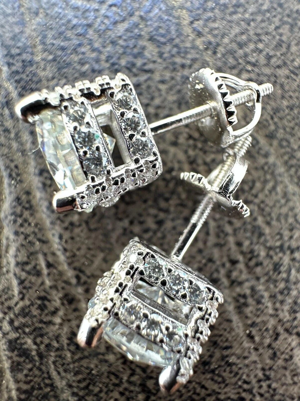 Moissanite 3D Iced Prong Solitaire Screwback Large Stud Earrings 925 Silver 8mm 17 Moissanite 3D Iced Prong Solitaire Screwback Large Stud Earrings 925 Silver 8mm - Image 15
