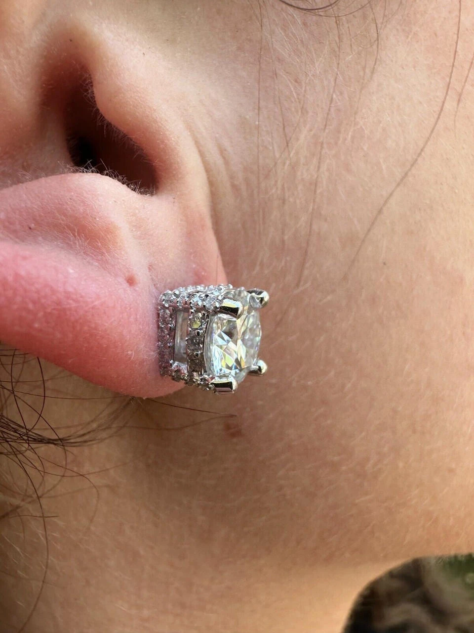 Moissanite 3D Iced Prong Solitaire Screwback Large Stud Earrings 925 Silver 8mm 5 Moissanite 3D Iced Prong Solitaire Screwback Large Stud Earrings 925 Silver 8mm - Image 3