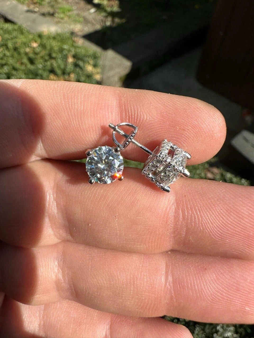 Moissanite 3D Iced Prong Solitaire Screwback Large Stud Earrings 925 Silver 8mm 18 Moissanite 3D Iced Prong Solitaire Screwback Large Stud Earrings 925 Silver 8mm - Image 16