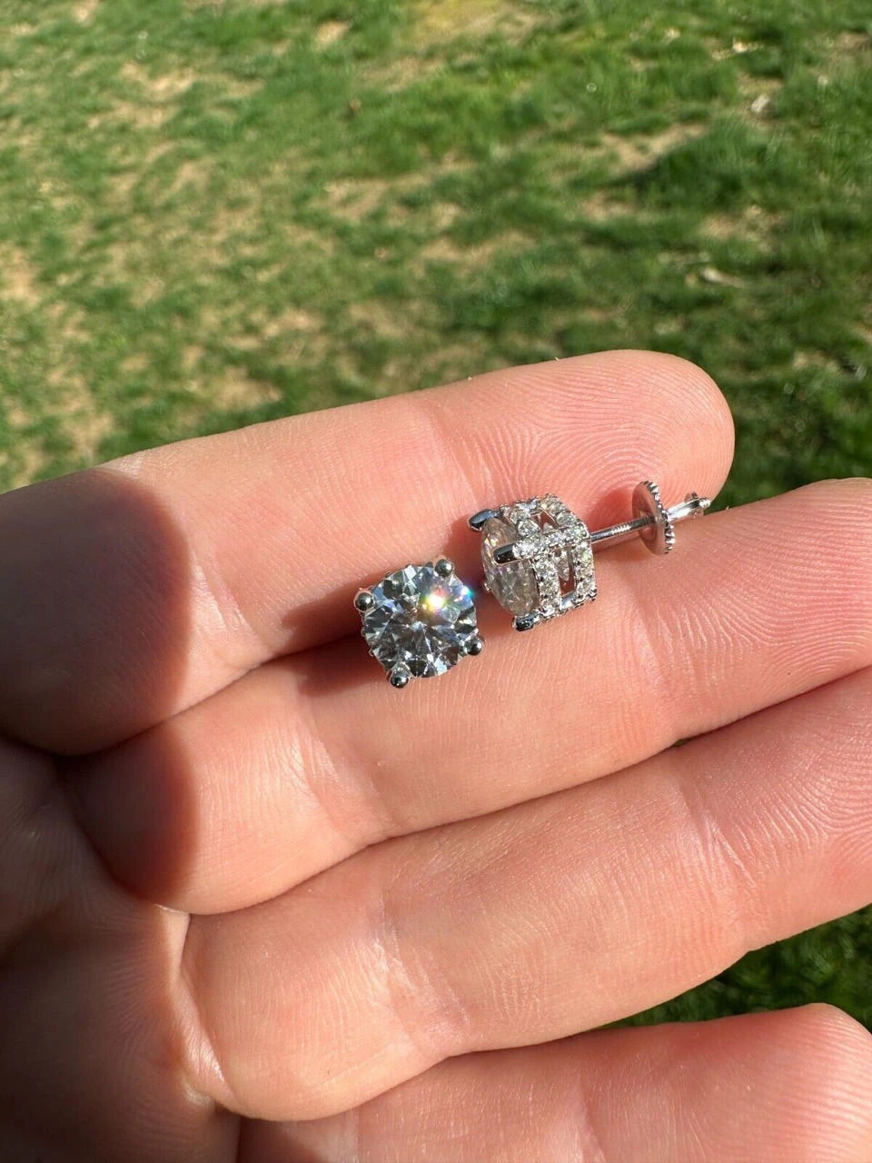 Moissanite 3D Iced Prong Solitaire Screwback Large Stud Earrings 925 Silver 8mm 19 Moissanite 3D Iced Prong Solitaire Screwback Large Stud Earrings 925 Silver 8mm - Image 17