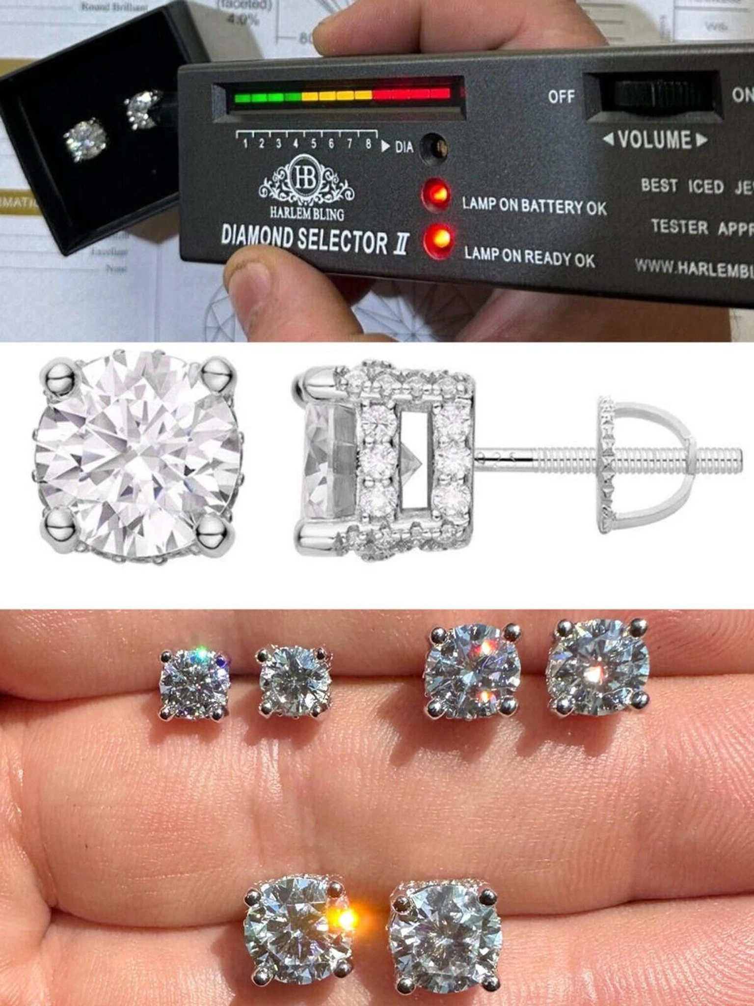 Moissanite 3D Iced Prong Solitaire Screwback Studs Earrings Real 925 Silver 3 Moissanite 3D Iced Prong Solitaire Screwback Studs Earrings Real 925 Silver
