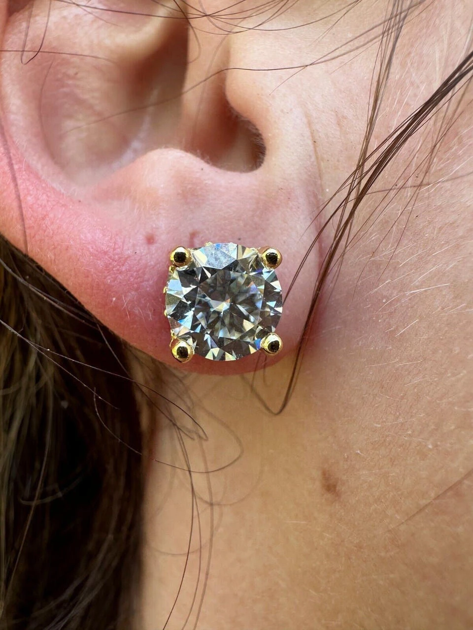 Moissanite 3D Iced Prong Solitaire Stud Earrings 14k Gold Plated 925 Silver 8mm 13 Moissanite 3D Iced Prong Solitaire Stud Earrings 14k Gold Plated 925 Silver 8mm - Image 11