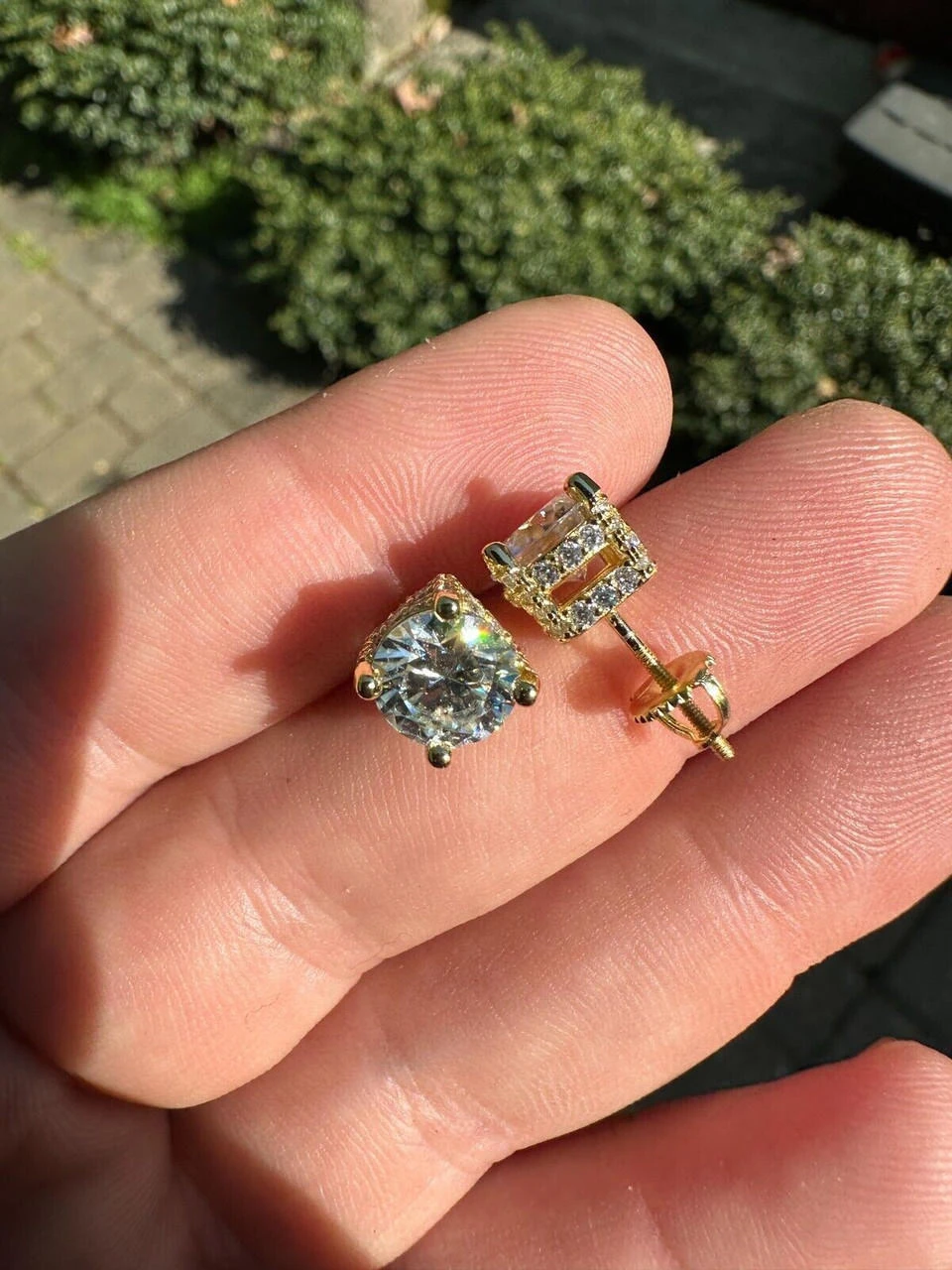 Moissanite 3D Iced Prong Solitaire Stud Earrings 14k Gold Plated 925 Silver 8mm 12 Moissanite 3D Iced Prong Solitaire Stud Earrings 14k Gold Plated 925 Silver 8mm - Image 10