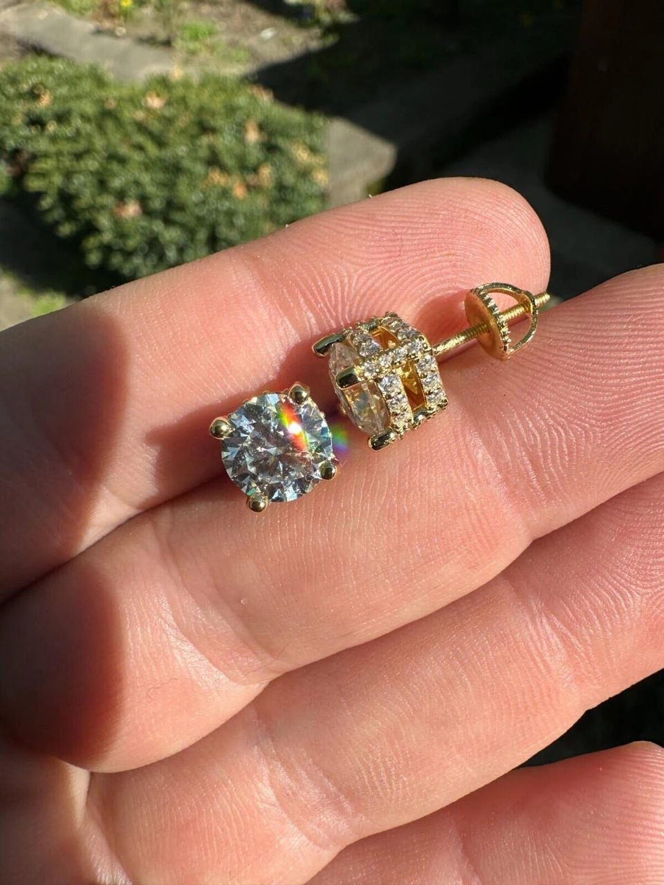 Moissanite 3D Iced Prong Solitaire Stud Earrings 14k Gold Plated 925 Silver 8mm 9 Moissanite 3D Iced Prong Solitaire Stud Earrings 14k Gold Plated 925 Silver 8mm - Image 7