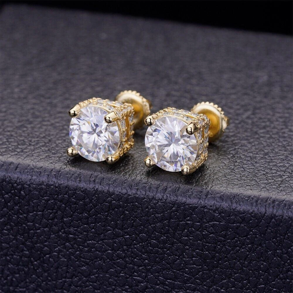 Moissanite 3D Iced Prong Solitaire Stud Earrings 14k Gold Plated 925 Silver 8mm 22 Moissanite 3D Iced Prong Solitaire Stud Earrings 14k Gold Plated 925 Silver 8mm - Image 20
