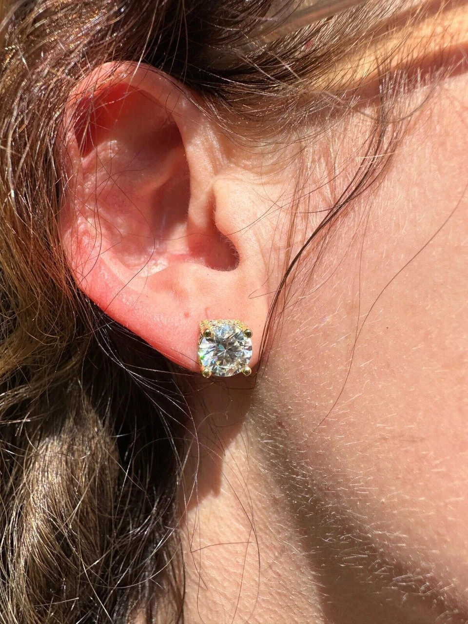 Moissanite 3D Iced Solitaire Screwback Stud Earrings Real 14k Gold Vermeil 925 Silver 13 Moissanite 3D Iced Solitaire Screwback Stud Earrings Real 14k Gold Vermeil 925 Silver - Image 11