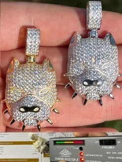 Moissanite 925 Silver / 14k Gold Pitbull Dog Pendant Necklace Pass Diamond Test