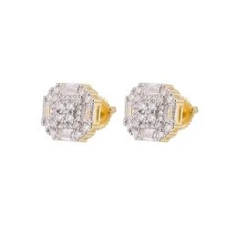 Moissanite 925 Silver 14k Gold Plated Ice Screwback Earrings 10mm Baguette Studs -Harlem Bling Shop harlembling moissanite 925 silver 14k gold plated ice screwback earrings 10mm baguette studs 44183.1683752266