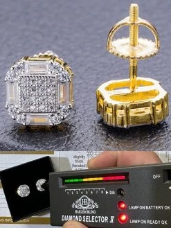 Moissanite 925 Silver 14k Gold Plated Ice Screwback Earrings 10mm Baguette Studs