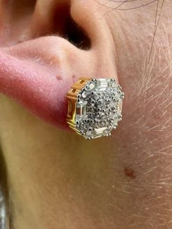 Moissanite 925 Silver 14k Gold Plated Ice Screwback Earrings 10mm Baguette Studs -Harlem Bling Shop harlembling moissanite 925 silver 14k gold plated ice screwback earrings 10mm baguette studs 78179.1683751985