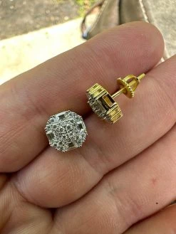 Moissanite 925 Silver 14k Gold Plated Ice Screwback Earrings 10mm Baguette Studs -Harlem Bling Shop harlembling moissanite 925 silver 14k gold plated ice screwback earrings 10mm baguette studs 82511.1683752029