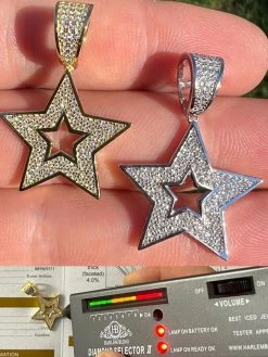 Moissanite 925 Silver /14k Gold Plated Iced Hip Hop Super Star Pendant Necklace