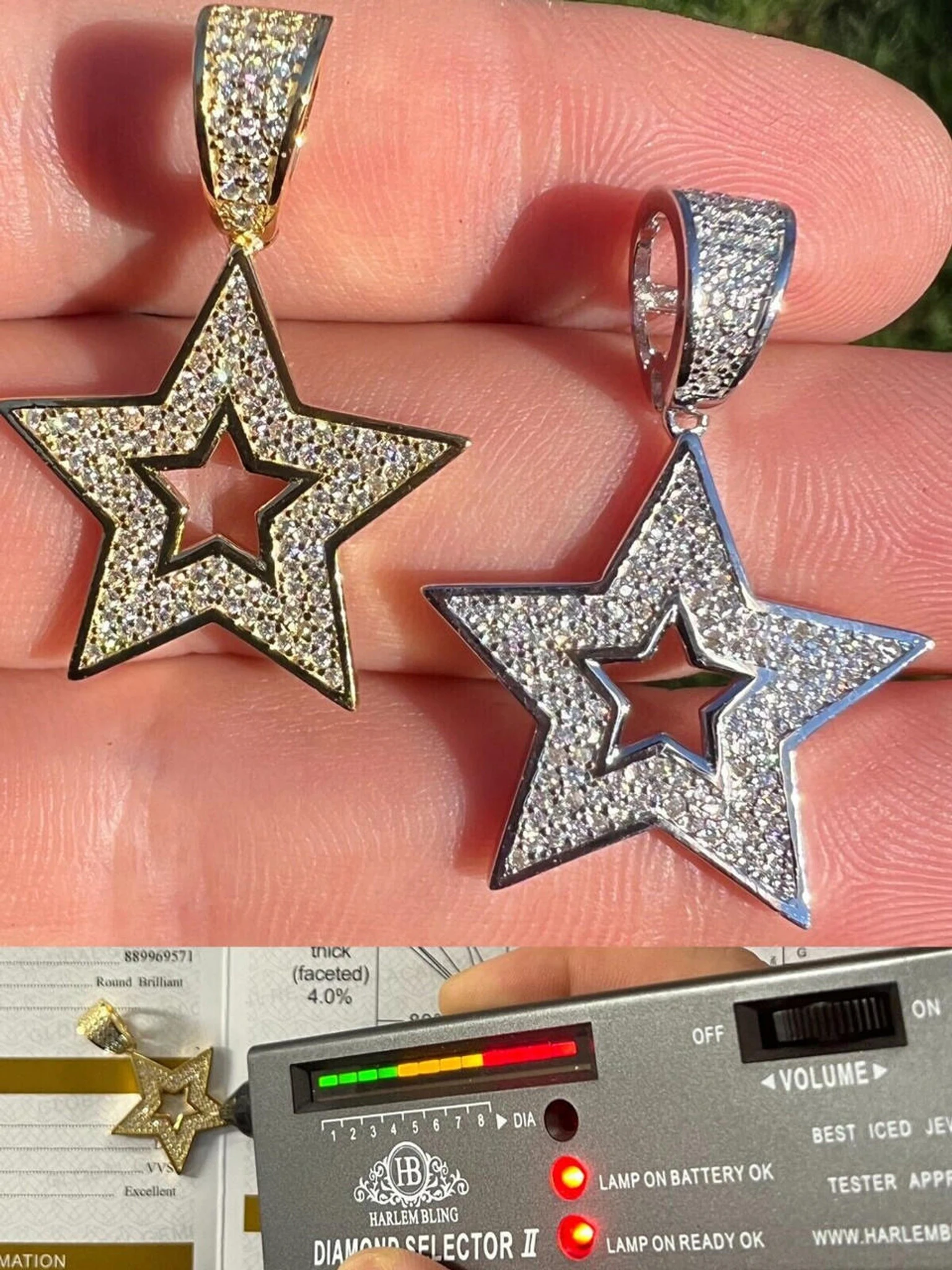 Moissanite 925 Silver /14k Gold Plated Iced Hip Hop Super Star Pendant Necklace 3 Moissanite 925 Silver /14k Gold Plated Iced Hip Hop Super Star Pendant Necklace