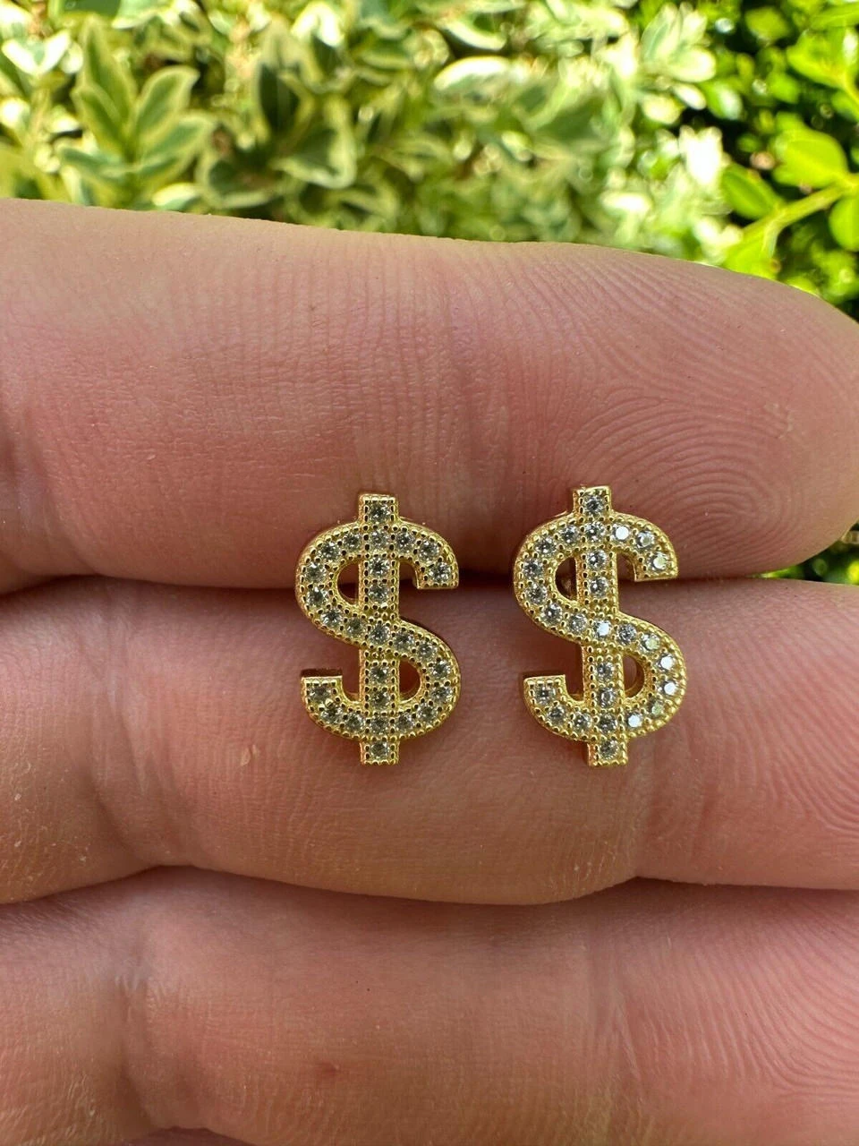 MOISSANITE 925 Silver 14k Gold Plated Men Ladies Dollar Sign $ Money Earrings 9 MOISSANITE 925 Silver 14k Gold Plated Men Ladies Dollar Sign $ Money Earrings - Image 7
