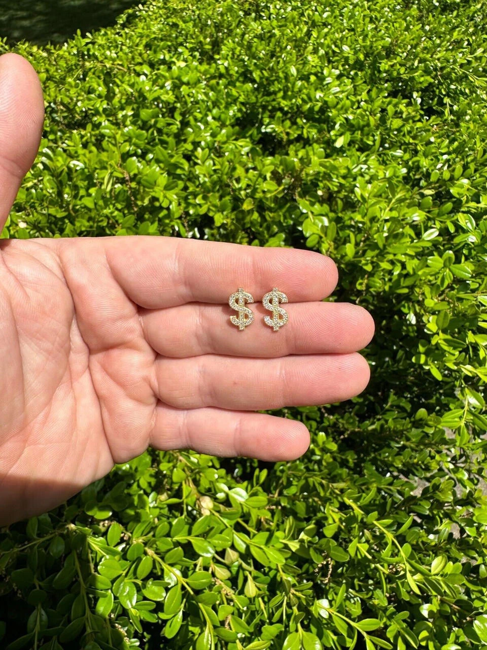 MOISSANITE 925 Silver 14k Gold Plated Men Ladies Dollar Sign $ Money Earrings 5 MOISSANITE 925 Silver 14k Gold Plated Men Ladies Dollar Sign $ Money Earrings - Image 3