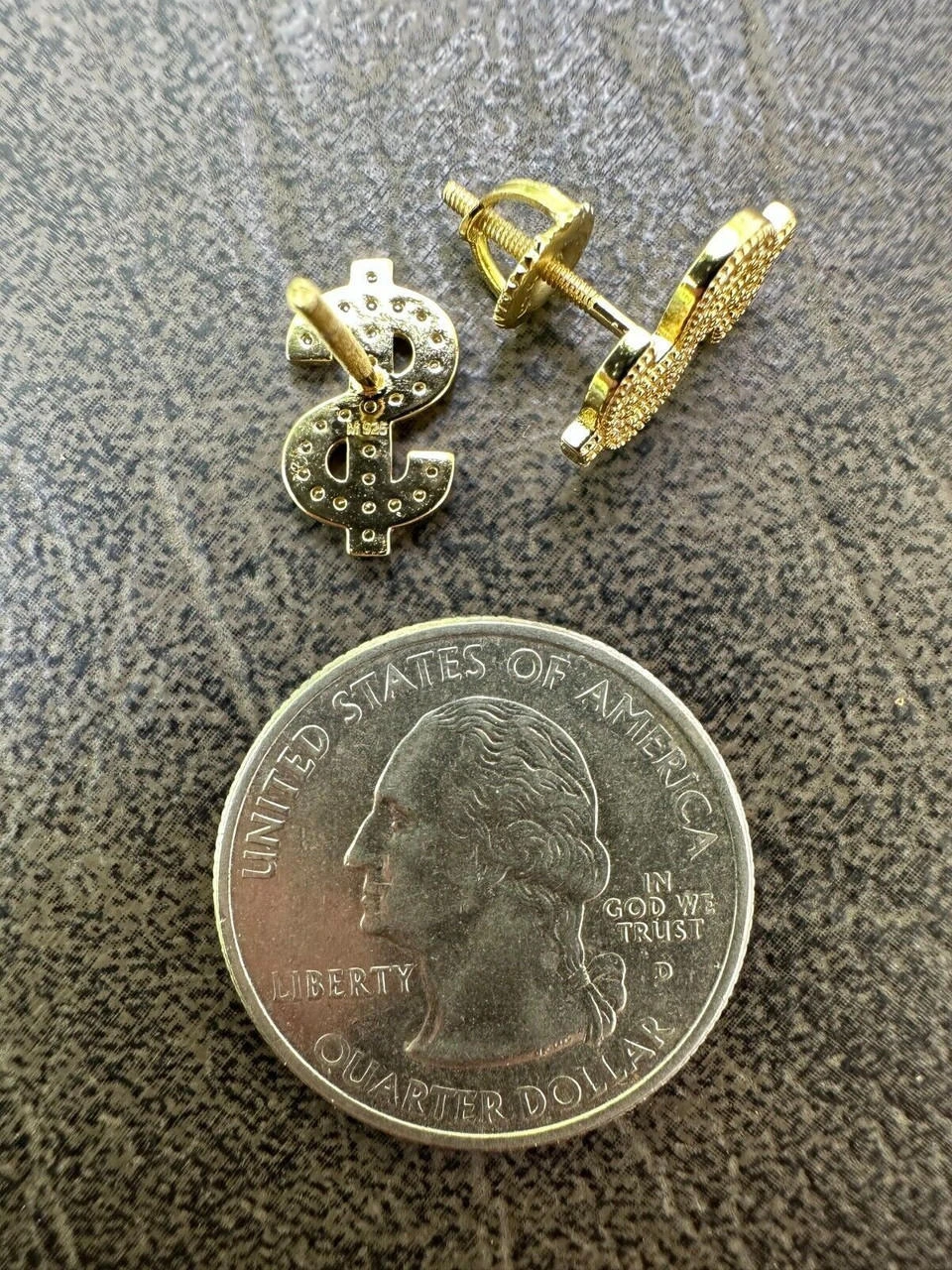 MOISSANITE 925 Silver 14k Gold Plated Men Ladies Dollar Sign $ Money Earrings 4 MOISSANITE 925 Silver 14k Gold Plated Men Ladies Dollar Sign $ Money Earrings - Image 2