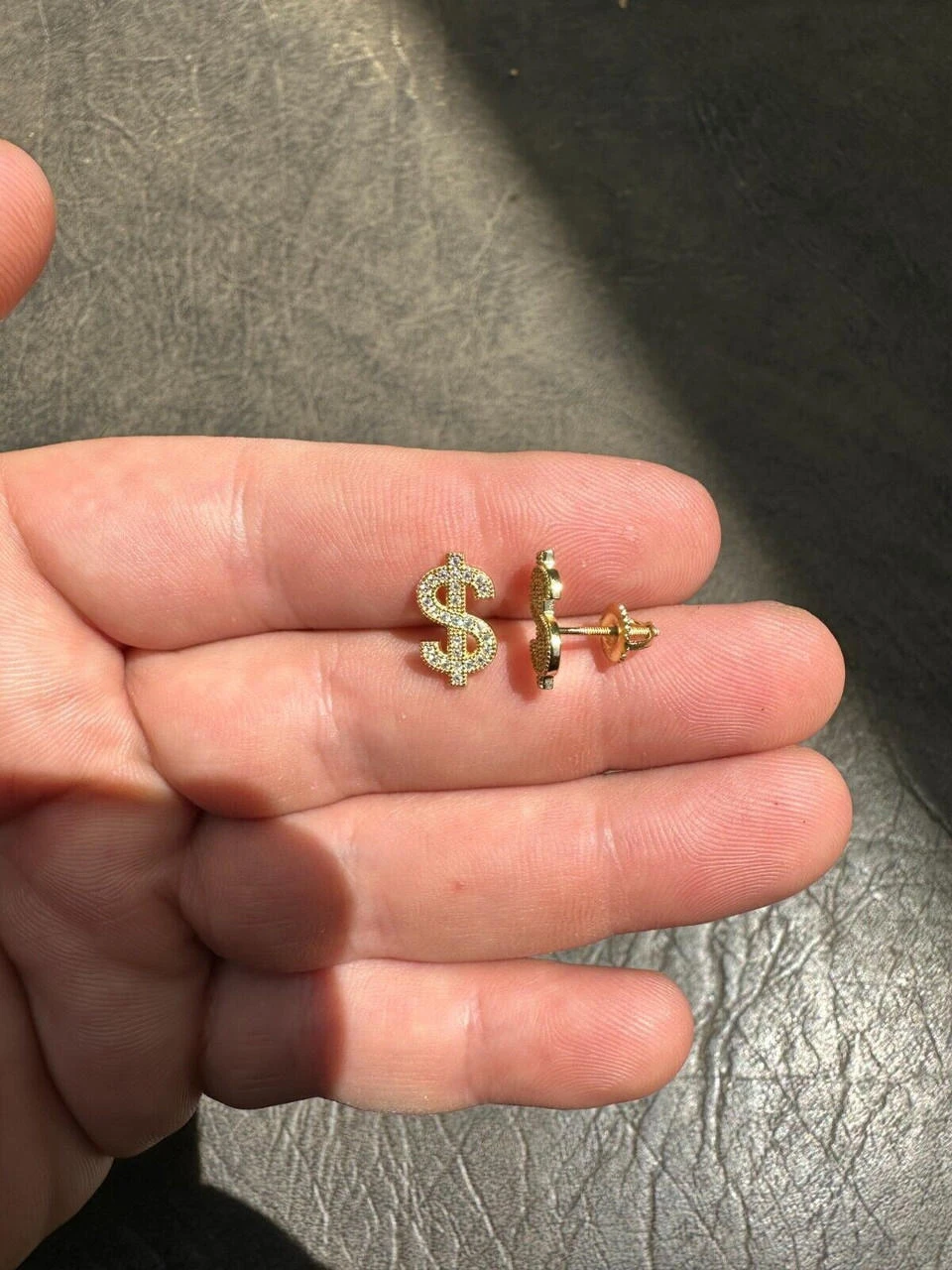 MOISSANITE 925 Silver 14k Gold Plated Men Ladies Dollar Sign $ Money Earrings 10 MOISSANITE 925 Silver 14k Gold Plated Men Ladies Dollar Sign $ Money Earrings - Image 8