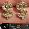 MOISSANITE 925 Silver 14k Gold Plated Men Ladies Dollar Sign $ Money Earrings