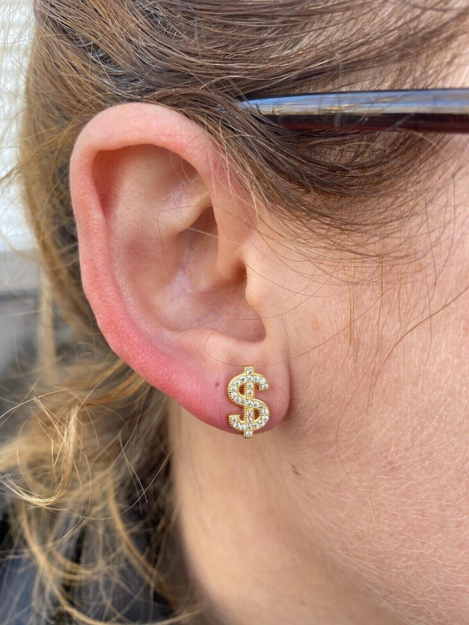 MOISSANITE 925 Silver 14k Gold Plated Men Ladies Dollar Sign $ Money Earrings 6 MOISSANITE 925 Silver 14k Gold Plated Men Ladies Dollar Sign $ Money Earrings - Image 4