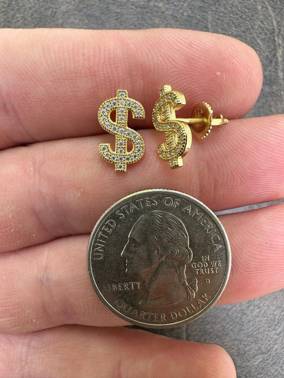 MOISSANITE 925 Silver 14k Gold Plated Men Ladies Dollar Sign $ Money Earrings 8 MOISSANITE 925 Silver 14k Gold Plated Men Ladies Dollar Sign $ Money Earrings - Image 6