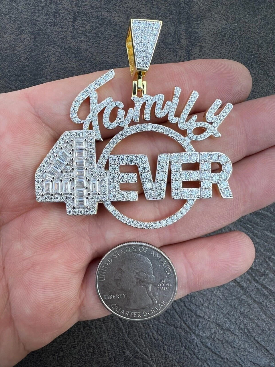 MOISSANITE 925 Silver / Gold Family Forever 4EVER Iced Hip Hop Necklace Pendant 18 MOISSANITE 925 Silver / Gold Family Forever 4EVER Iced Hip Hop Necklace Pendant - Image 16