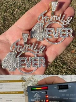 MOISSANITE 925 Silver / Gold Family Forever 4EVER Iced Hip Hop Necklace Pendant