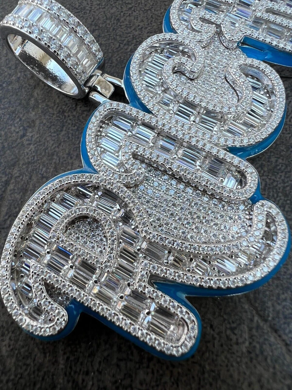 MOISSANITE 925 Silver / Gold Plated Iced Baguette Hip Hop RICH Necklace Pendant 10 MOISSANITE 925 Silver / Gold Plated Iced Baguette Hip Hop RICH Necklace Pendant - Image 8