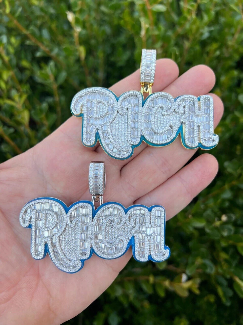 MOISSANITE 925 Silver / Gold Plated Iced Baguette Hip Hop RICH Necklace Pendant 14 MOISSANITE 925 Silver / Gold Plated Iced Baguette Hip Hop RICH Necklace Pendant - Image 12