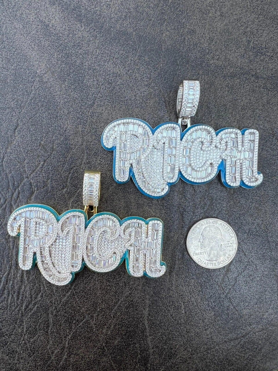 MOISSANITE 925 Silver / Gold Plated Iced Baguette Hip Hop RICH Necklace Pendant 11 MOISSANITE 925 Silver / Gold Plated Iced Baguette Hip Hop RICH Necklace Pendant - Image 9