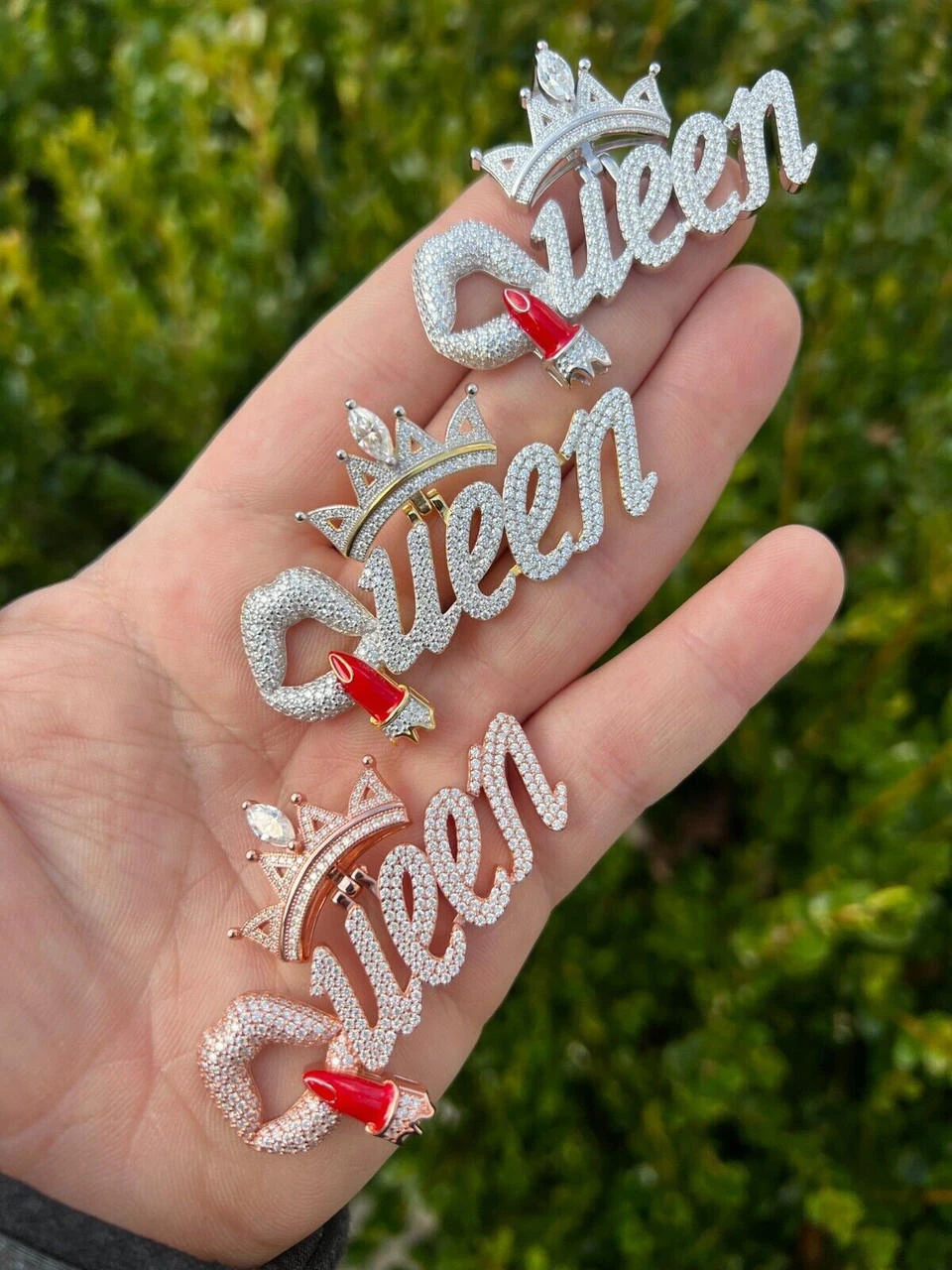 MOISSANITE 925 Silver/Gold/Rose Iced Queen W. Crown & Lipstick Pendant Necklace 15 MOISSANITE 925 Silver/Gold/Rose Iced Queen W. Crown & Lipstick Pendant Necklace - Image 13