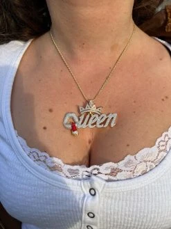 MOISSANITE 925 Silver/Gold/Rose Iced Queen W. Crown & Lipstick Pendant Necklace 21 MOISSANITE 925 Silver/Gold/Rose Iced Queen W. Crown & Lipstick Pendant Necklace -Harlem Bling Shop harlembling moissanite 925 silvergoldrose iced queen w crown and lipstick pendant necklace 30315.1674841969
