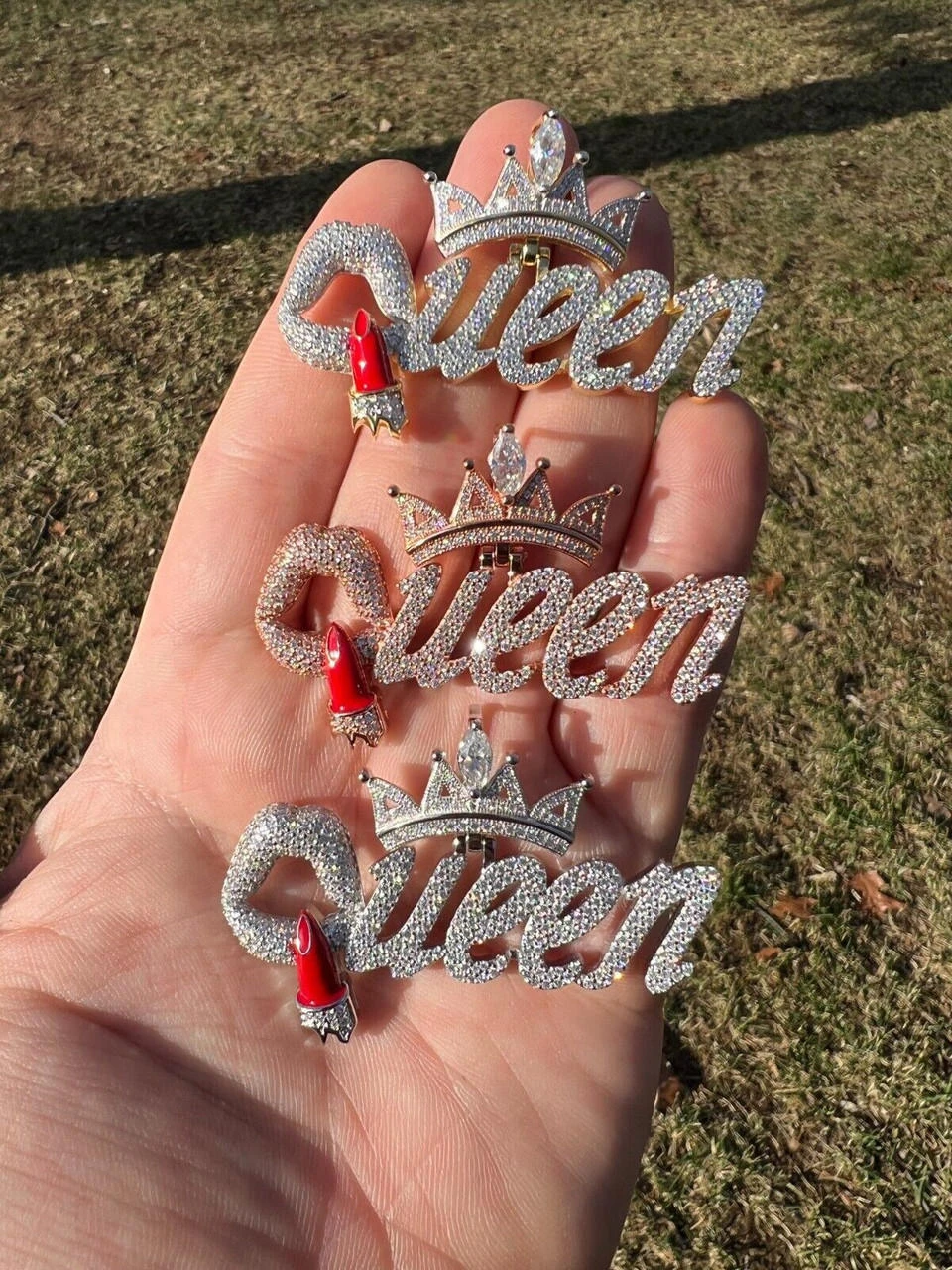 MOISSANITE 925 Silver/Gold/Rose Iced Queen W. Crown & Lipstick Pendant Necklace 14 MOISSANITE 925 Silver/Gold/Rose Iced Queen W. Crown & Lipstick Pendant Necklace - Image 12