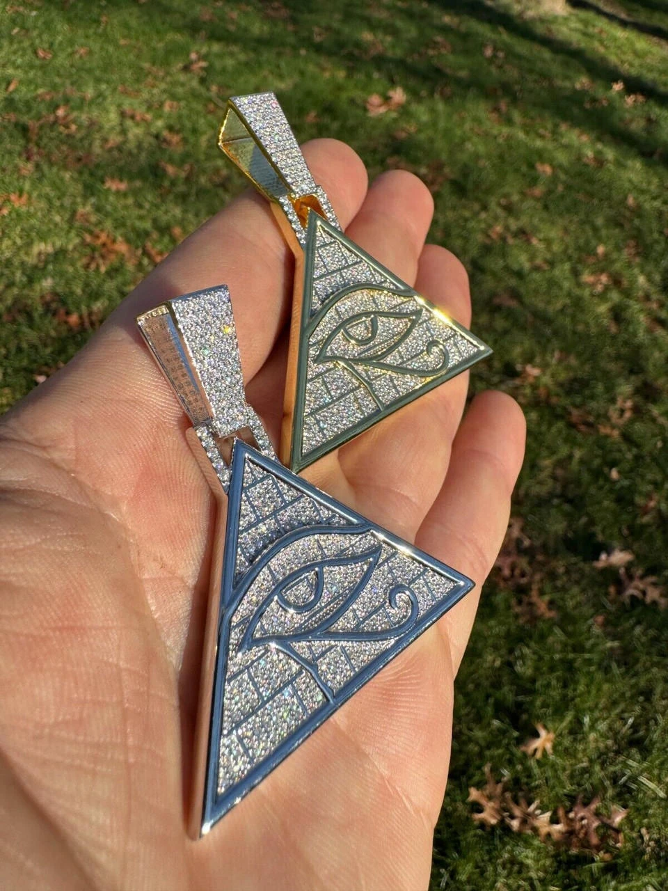 MOISSANITE All Seeing Illuminati Eye Masonic Pyramid Medallion Necklace Silver 4 MOISSANITE All Seeing Illuminati Eye Masonic Pyramid Medallion Necklace Silver - Image 2