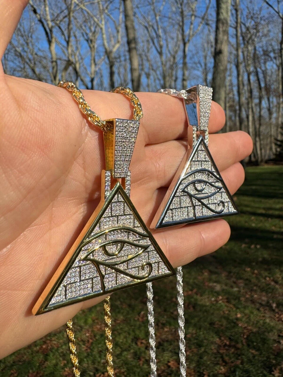MOISSANITE All Seeing Illuminati Eye Masonic Pyramid Medallion Necklace Silver 21 MOISSANITE All Seeing Illuminati Eye Masonic Pyramid Medallion Necklace Silver - Image 19