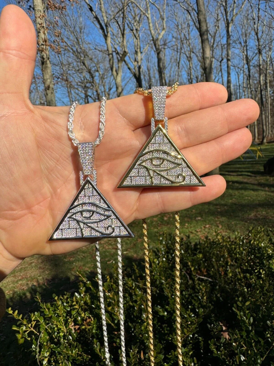 MOISSANITE All Seeing Illuminati Eye Masonic Pyramid Medallion Necklace Silver 19 MOISSANITE All Seeing Illuminati Eye Masonic Pyramid Medallion Necklace Silver - Image 17