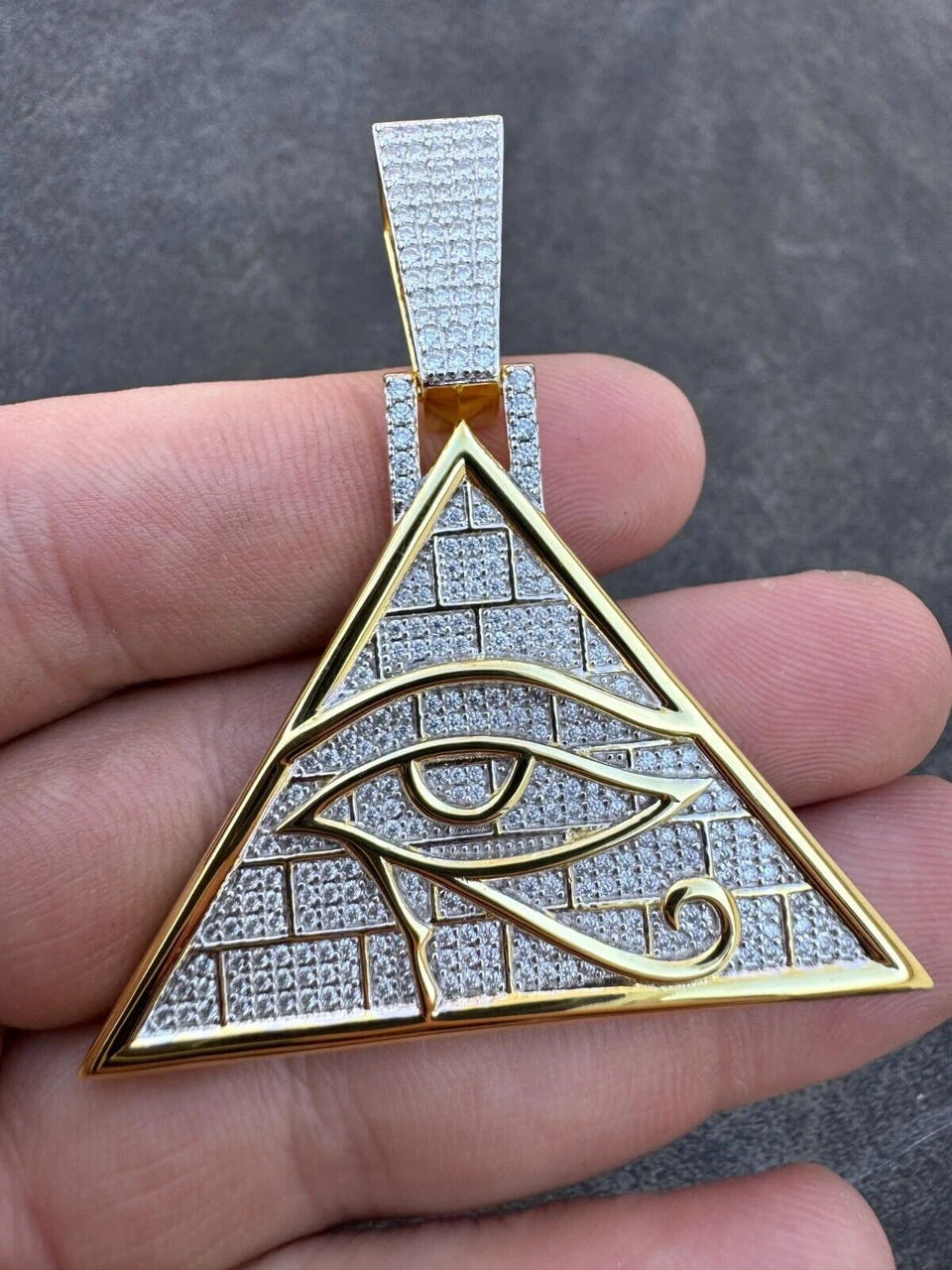 MOISSANITE All Seeing Illuminati Eye Masonic Pyramid Medallion Necklace Silver 12 MOISSANITE All Seeing Illuminati Eye Masonic Pyramid Medallion Necklace Silver - Image 10