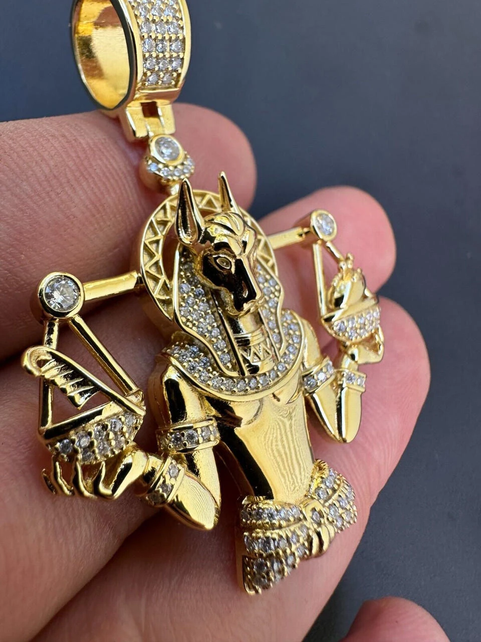 MOISSANITE Anubis Pendant Real 925 Silver / Gold Iced Egyptian Pharoah Necklace 7 MOISSANITE Anubis Pendant Real 925 Silver / Gold Iced Egyptian Pharoah Necklace - Image 5