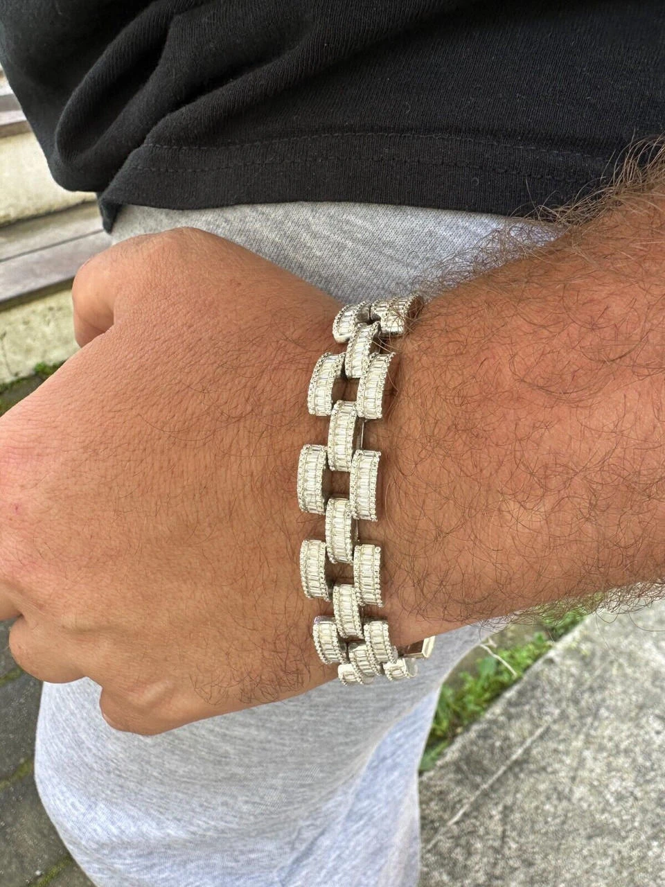 MOISSANITE Baguette 14mm Mens Iced Panther Link Presidential Bracelet Hip Hop 6 MOISSANITE Baguette 14mm Mens Iced Panther Link Presidential Bracelet Hip Hop - Image 4