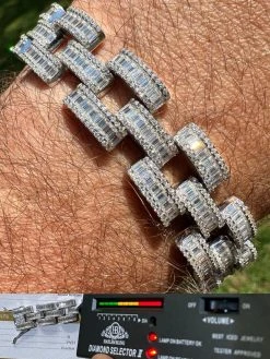 MOISSANITE Baguette 14mm Mens Iced Panther Link Presidential Bracelet Hip Hop