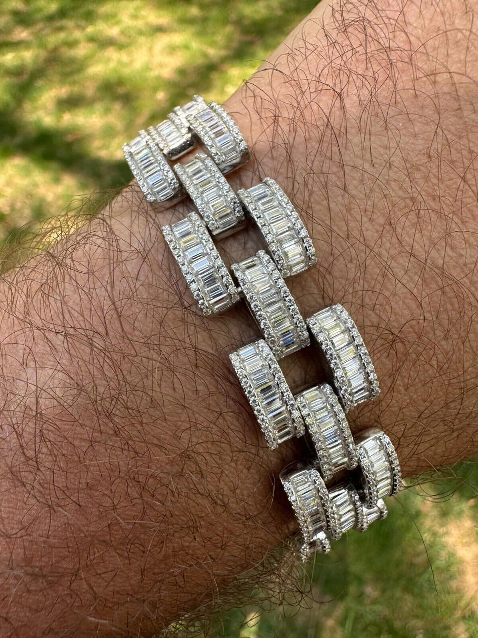 MOISSANITE Baguette 14mm Mens Iced Panther Link Presidential Bracelet Hip Hop 5 MOISSANITE Baguette 14mm Mens Iced Panther Link Presidential Bracelet Hip Hop - Image 3