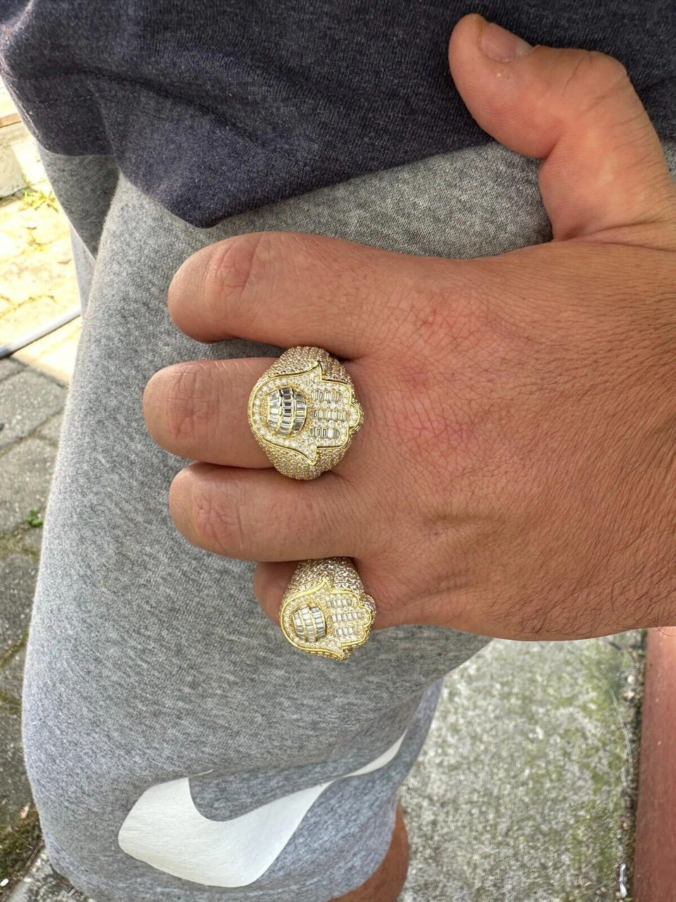 MOISSANITE Baguette Hamsa Ring Mens 14k Gold Plated Solid 925 Silver Iced HipHop 13 MOISSANITE Baguette Hamsa Ring Mens 14k Gold Plated Solid 925 Silver Iced HipHop - Image 11